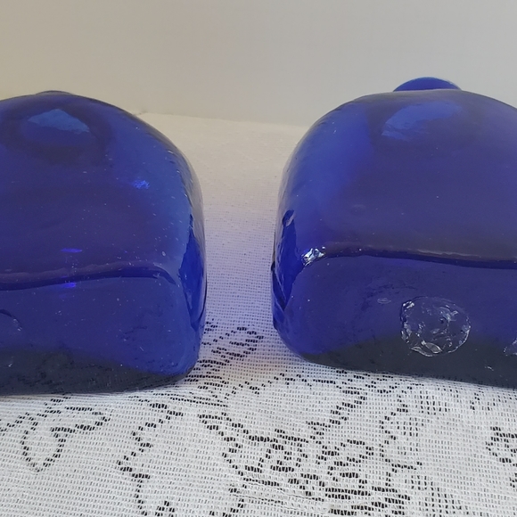 Cobalt Blue Glass Bottle Hand Blown Bud Vase Clear Bottom Mexico Set Pontil 5" - Picture 6 of 10